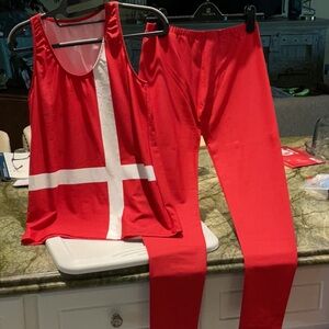 Red and White Tank Top and Leggings Set